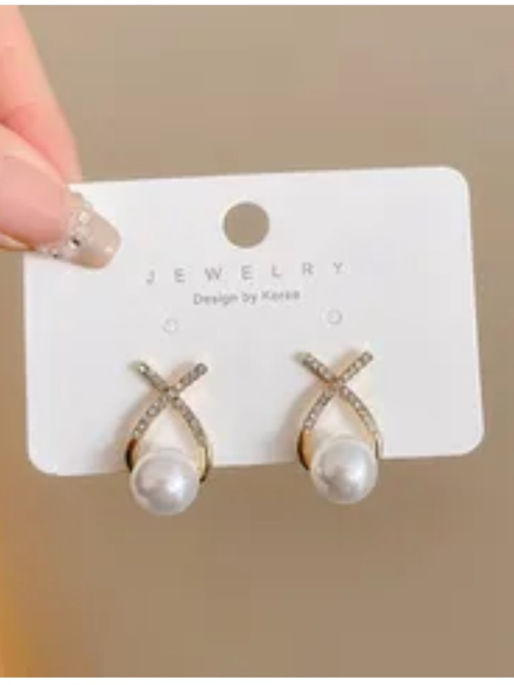 Pearl Drop Cross Stud Earrings - Gold and White